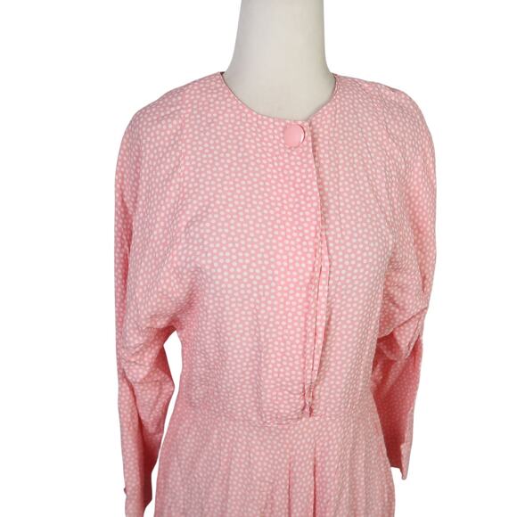 Vintage 80s E.D. Michaels light pink and white polka dot midi dress 4 - Picture 2 of 6